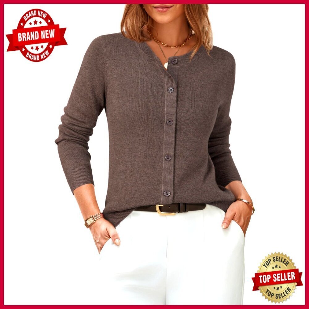 Lightweight Wool Blend Cardigan Sweater Business Casual Long Sleeve